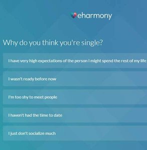 Captura de pantalla del cuestionario de eharmony