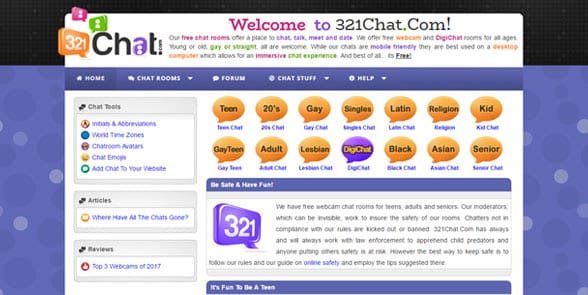 Captura de pantalla de la página de inicio de 321Chat