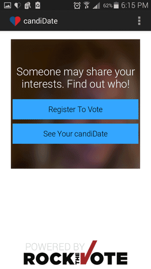 Une image de l'écran d'inscription pour l'application de rencontres candidat
