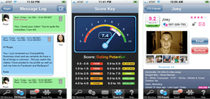 Screenshots van de Dating DNA-app op een iPhone