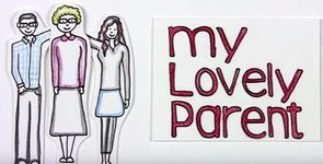 myLovelyParent-Logo und Cartoon-Zeichnung von Mama und Kindern