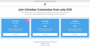 Screenshot van de betalingsplannen van Christian Connection
