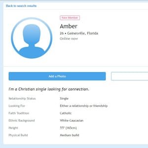 Captura de pantalla de un perfil de Christian Connection