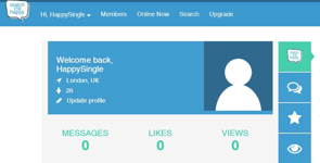 Capture d'écran de la page d'accueil du profil de Match Me Happy