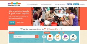 Screenshot van de homepage van VolunteerMatch