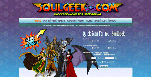 Screenshot van SoulGeek's homepage