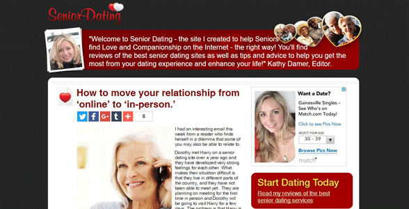 Captura de pantalla de la página de inicio de Senior-Dating.org