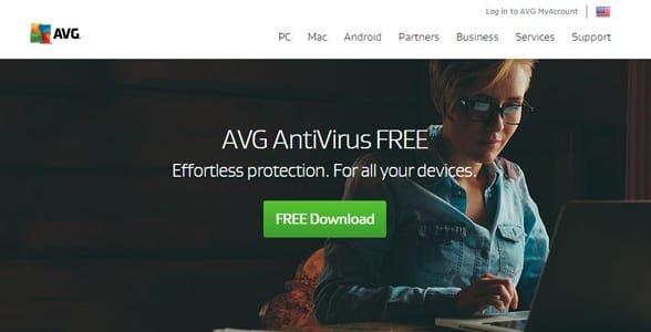 Captura de pantalla de la página del producto antivirus de AVG