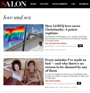 Screenshot sekce Salon's Love & Sex