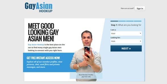 Snímek obrazovky domovské stránky GayAsianHookup