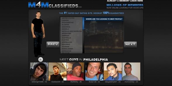 Snímek obrazovky domovské stránky M4MClassifieds