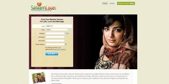 Capture d'écran de la page d'accueil de SalaamLove