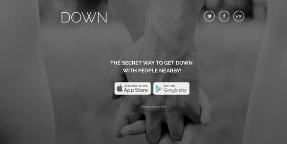 Capture d'écran de la page d'accueil de Down