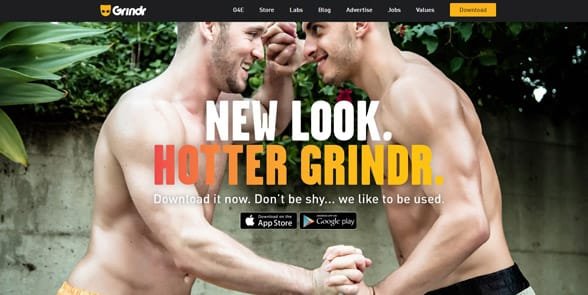 Screenshot van de Grindr-homepage