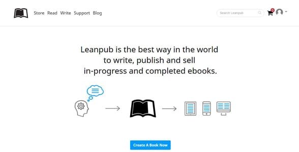 Screenshot van de homepage van Leanpub