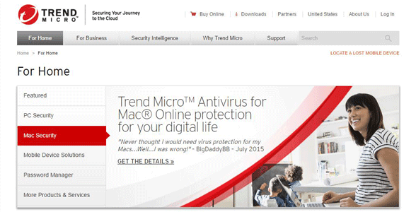 Screenshot van een Trend Micro-webpagina