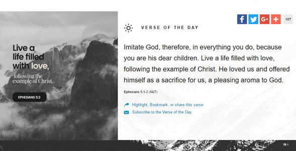 Zrzut ekranu wersetu dnia w aplikacji Biblijnej