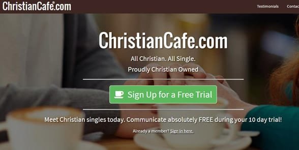 Captura de pantalla de la página de inicio de Christian Cafe
