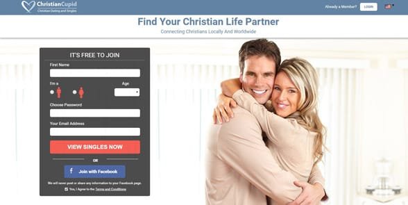 Captura de pantalla de la página de inicio de ChristianCupid