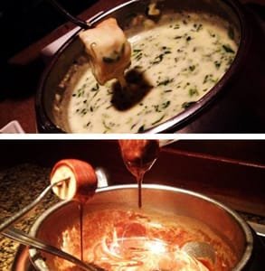 Zdjęcie czekoladowego i serowego fondue