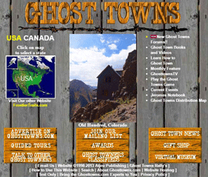 Snímek obrazovky domovské stránky GhostTowns.com