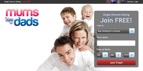 Capture d'écran de la page d'accueil de Mums Date Dads