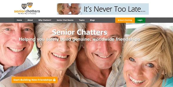 Capture d'écran de la page d'accueil de SeniorChatters