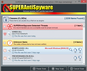 Screenshot van de SUPERAntiSpyware System Investigator