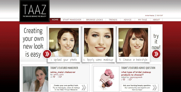 Captura de pantalla de la página de inicio de TAAZ.com
