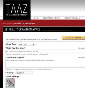 Captura de pantalla de la página de consejos de TAAZ
