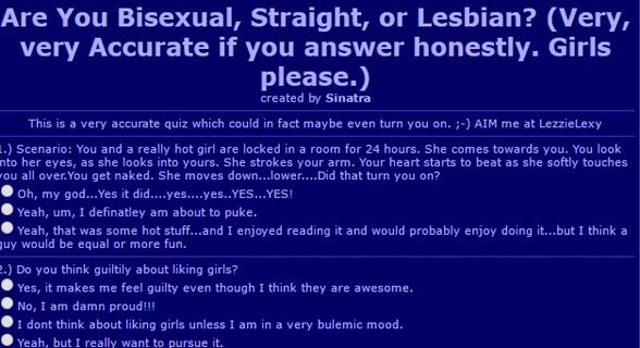 Screenshot del test lesbico di Zenhex