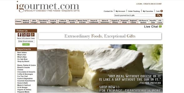 Screenshot der Homepage von igourmet