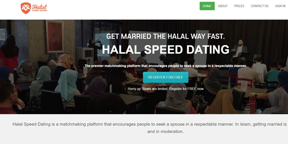 Capture d'écran de la page d'accueil de Halal Speed Dating