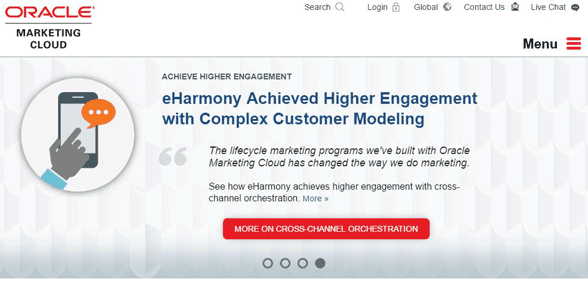 Capture d'écran de la page d'accueil d'Oracle Marketing Cloud