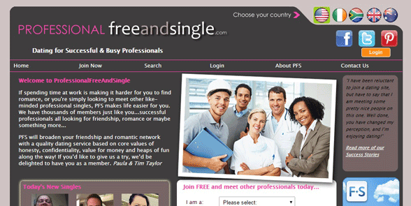 Snímek obrazovky domovské stránky ProfessionalFreeAndSingle