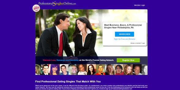 Screenshot der ProfessionalSinglesOnline-Homepage