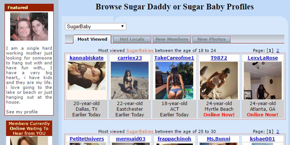 Capture d'écran de la page de navigation de SugarDaddyForMe