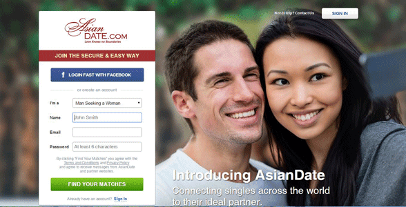 Captura de pantalla de la página de inicio de AsianDate
