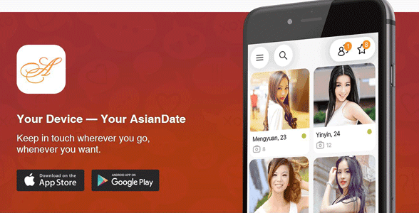 Captura de pantalla de la página móvil de AsianDate