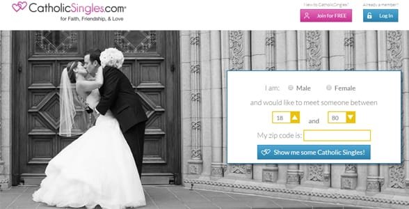 Captura de pantalla de la página de inicio de CatholicSingles.com
