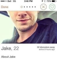 Jake'in Tinder flört profilinin ekran görüntüsü
