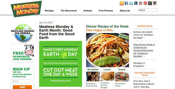 Capture d'écran de la page d'accueil du lundi sans viande