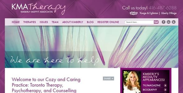 Screenshot van de website van KMA Therapy