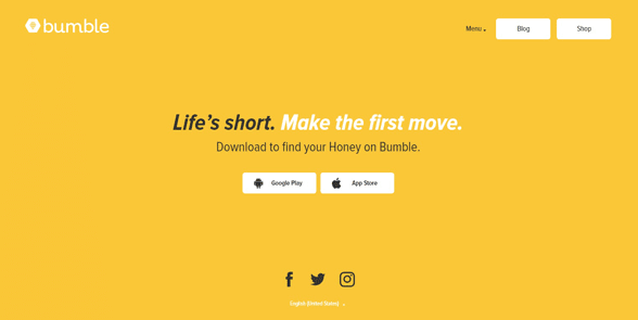 Screenshot der Bumble-Homepage