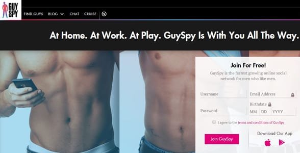 Screenshot van de GuySpy-startpagina