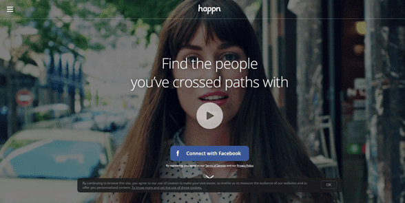 Capture d'écran de la page d'accueil de Happn