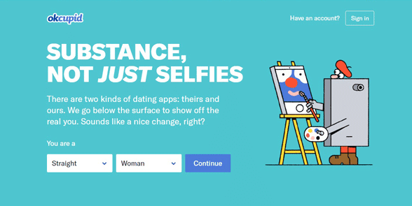 Screenshot der OkCupid-Homepage