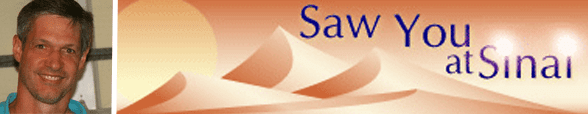 Collage van het hoofdschot van Marc Goldmann en het SawYouAtSinai-logo