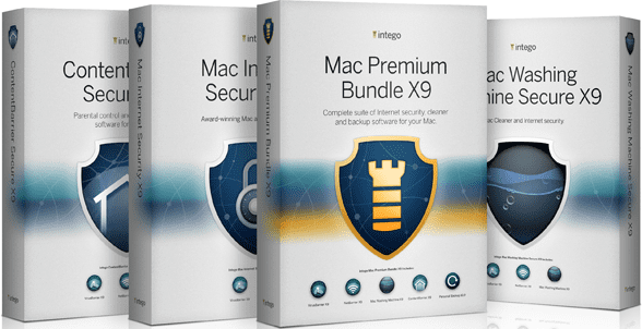 Fotografie produktových krabic balíčku Intego Mac Premium Bundle