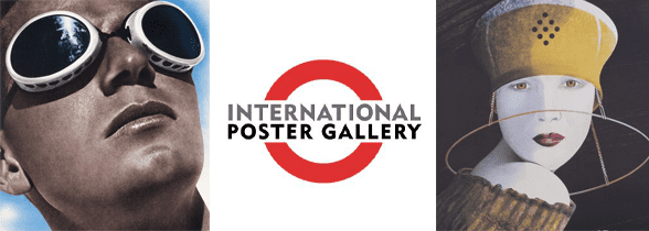 Kolaż starych plakatów i logo Międzynarodowej Galerii Plakatu